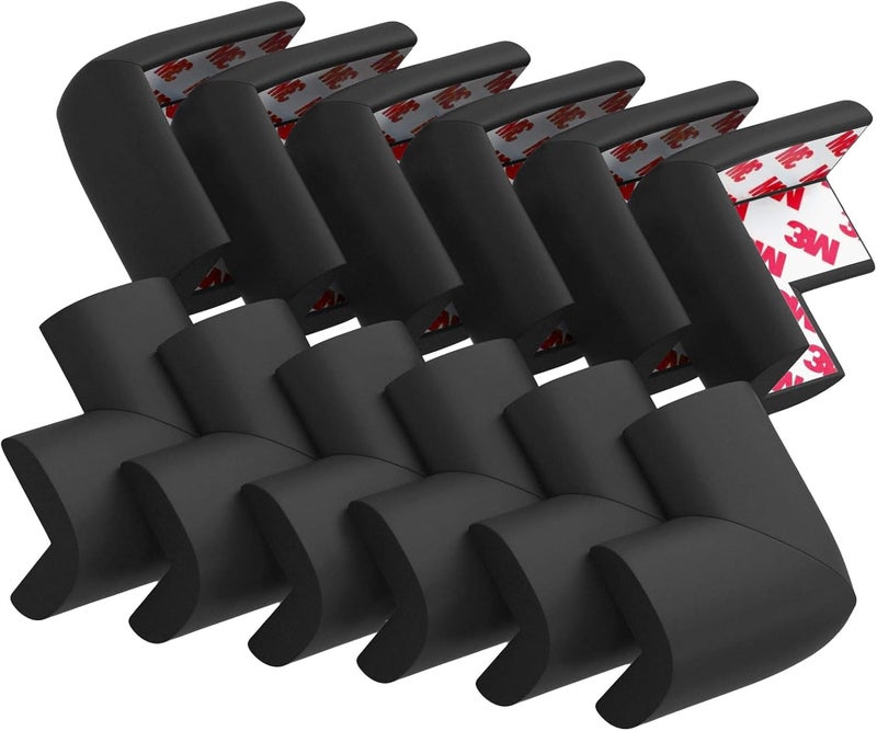 USfloatwishes 12 Pack Soft Corner Protector Baby Proofing Edge and Corner Guards, Safety Pre-Taped Rubber Foam Furniture Bumper for Fireplace, Table, Stair, Cabinet (Black) - Image 1